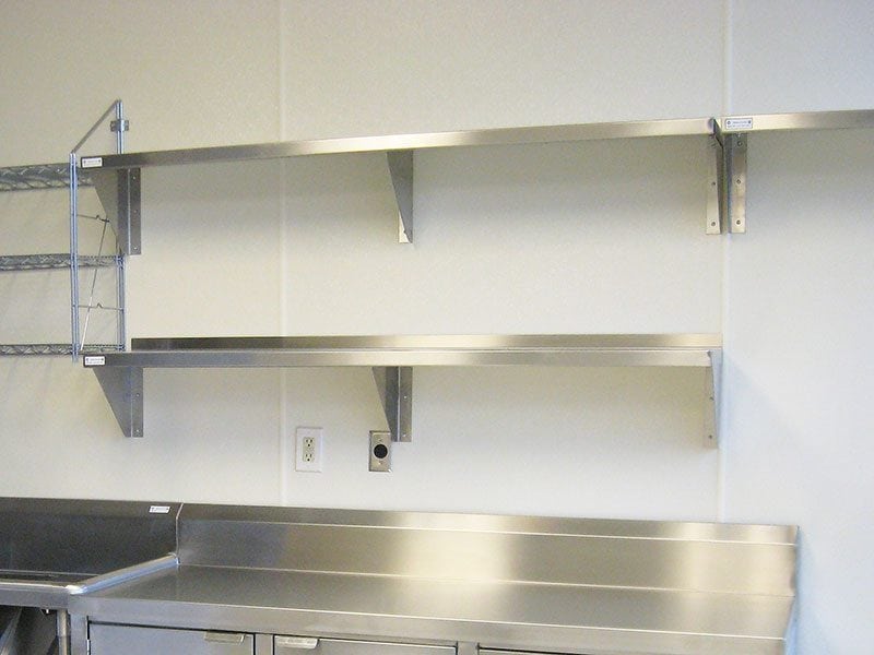 kitchen wall shelving stainless steel and wood
